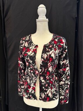 Women's Floral knit blazer cardigan in Black, White & Red